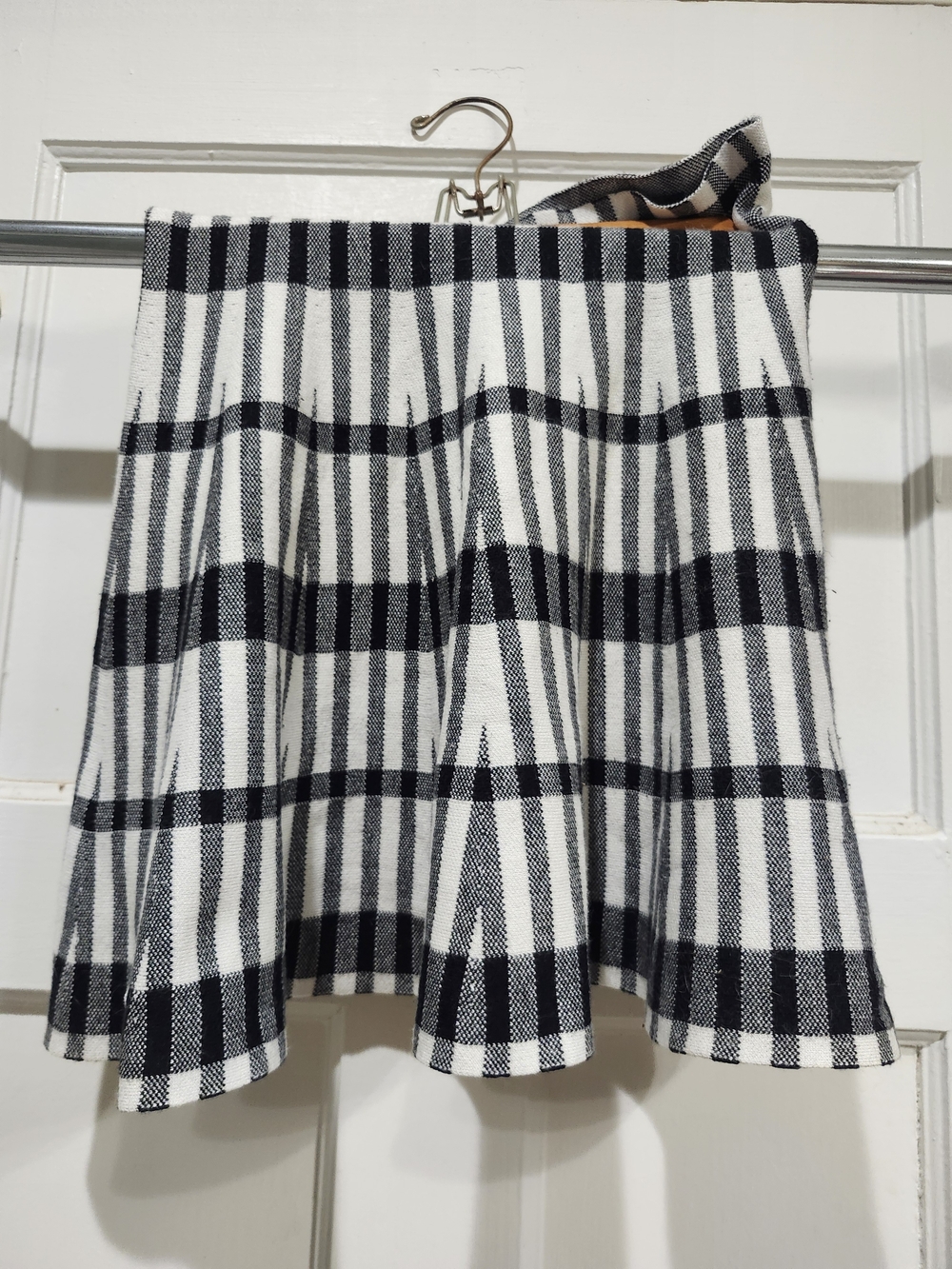 Black & White Plaid Flared Mini Skirt 🎲